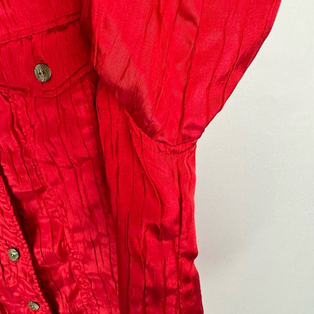 Ruby Rd. Red Satin Textured Lightweight Button Up… - image 4